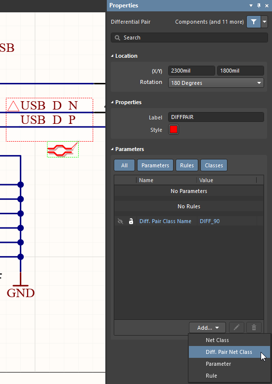 altium differential pair add class