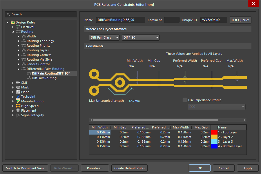 altium differential pair routing rule parameters manual