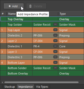 altium impedance profile step 2 press add