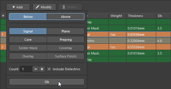altium stackup step 2 add inner layers