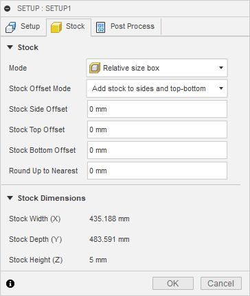 fusion 360 cam stock settings