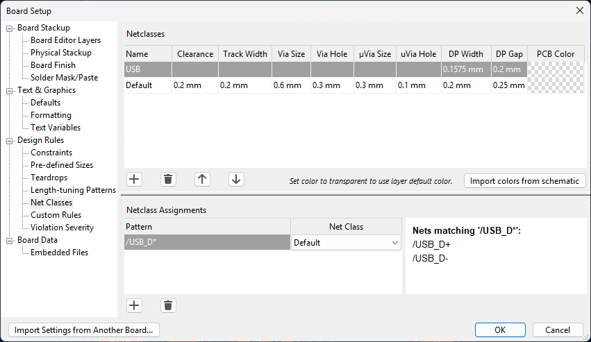 kicad differential pair net class