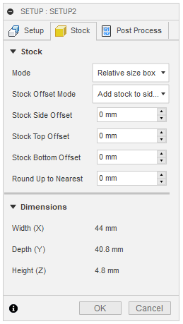 fusion 360 cam stock height