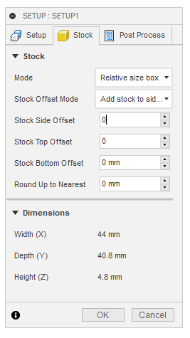 fusion 360 cam stock settings